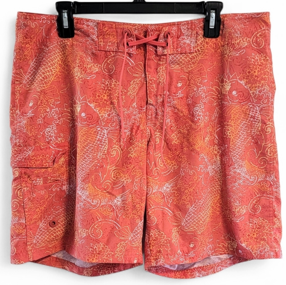 14 Columbia PFG Omni-Shade Koi Fish Board Shorts Velcro Swim Performance Fishing